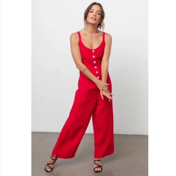Rails Teresa Linen Jumpsuit Red Open Back Tie Wide Leg - Picture 1 of 9